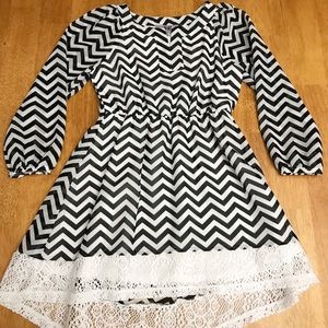Girls black & white chevron dress